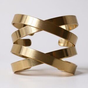 Double X look Shiny Gold Tone wide Cuff Bracelet
